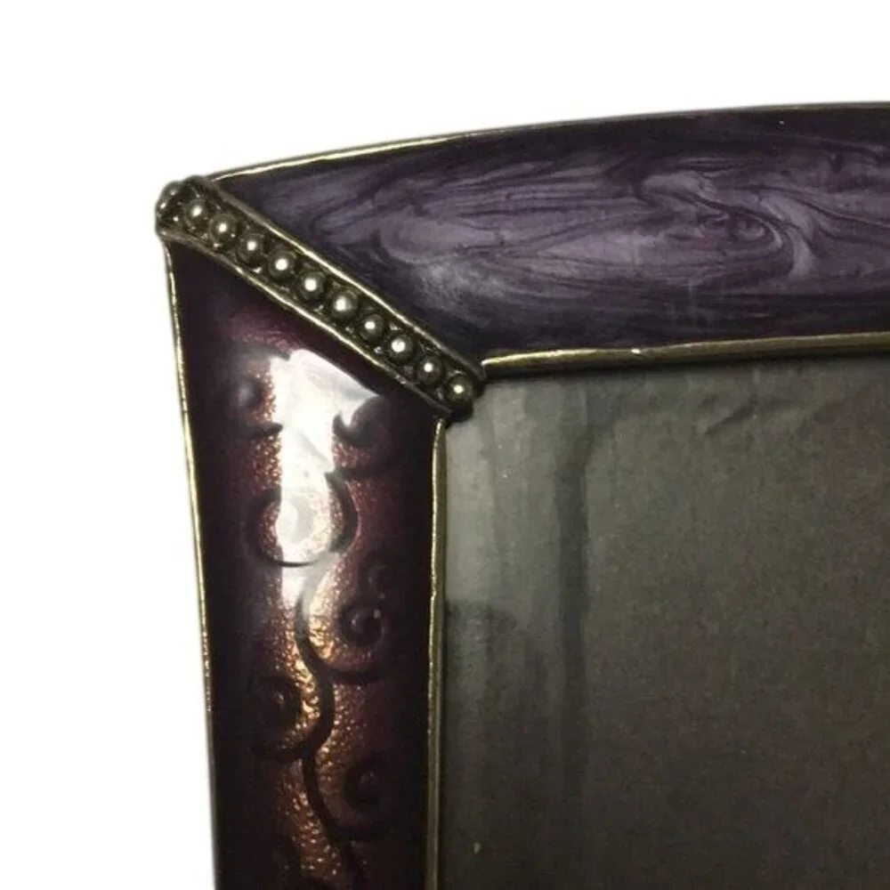 Decorative Purple & Gold Picture Frame With Ornate Scroll Design & Gem Accents -